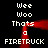 Pixelated text and red shapes animate on a black background, displaying repeated phrases with shifting red elements.