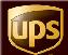 Golden shield-shaped logo with 'UPS' text in bold, three-dimensional letters on a dark brown background.