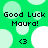 Green background with light green circles, black text reading "Good Luck Maura!" and a heart symbol <3 in pixelated style.
