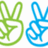 Green and blue bunny-ear hand gestures with vertical text 'BEAST' on white background.