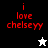 Red pixelated text 'i love chelseyy' on four background variations with a white star and black star icon in different quadrants.