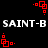Pixelated red square patterns and white text on a black background, with repeated 'SAINT-B' labels across two