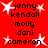 Red background with white starbursts surrounding black text listing names in vertical
