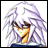 Pixelated anime-style character with long white hair, brown eyes, and a wide grin on a white background.