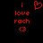 Red pixelated text and symbols on black background: 'i love rach <3' with a heart symbol replacing the word 'love'.