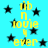 A static image with a bright cyan background featuring scattered black stars and repeated yellow text reading 'n love ever' in pixelated font.