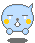 Pixelated blue character with yellow cheeks and small limbs, displaying four distinct facial expressions
