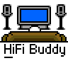 Animated contact sheet of 13 frames showing a pixel art buddy icon with multiple screen displays and speaker setups, each frame displaying different screen content while maintaining consistent base design.