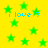 Yellow background with green stars and blue text reading "i love ?" repeated across the image.
