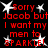 Red pixelated text on black background with white starbursts, repeating 'Sorry Jacob but I want my men to SPARKLE!' in four identical