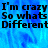 Blue pixelated background with repeated black text reading "I'm crazy So whats Different" in three lines, with a gray rectangular overlay on the right side.