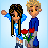 Pixel art contact sheet showing two characters holding roses with a heart and text "MY BF!" on blue background.