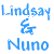 Blue pixelated text and figures on white background with two cartoon characters at bottom right.
