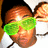 A person wearing bright green sunglasses and a white shirt appears in a of four , with one showing partial blue text