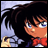 Pixelated anime-style contact sheet showing a character's face on the left and text elements on the right against black background.