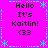 Bright pink background with cyan dashed border and star motifs, displaying repeated text "Hello It's Kaitlin! <33" in black pixelated font.