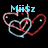 Three identical heart-shaped icons with interlocking red, pink, and light blue outlines appear above cyan text reading 'Mii$z', 'NerDy', and 'Own$z' against a black background.