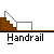 Pixelated yellow character with white head and blue feet moves across brown stairs with gray handrail, repeating in a of four