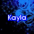 Blue and black pixelated background with blue text 'Kayla' and red text 'BEAST!' appearing sequentially.