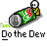 A 4-frame animated contact sheet showing a pixel art character riding a green soda can with red and white branding, performing a rolling motion across four sequential frames.