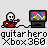 Pixel art of a red-shirted figure playing guitar next to a TV displaying colorful abstract shapes, with repeated text below.