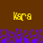 Two identical yellow pixelated 'Kara' texts on brown background with purple pixelated shapes below.