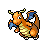 Pixel art animation of a cartoon dragon character in multiple poses with fire breath effects across sampled frames.