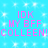 Pixelated text repeats across a blue background with white sparkles, displaying 'IDK MY BFF COLLEEN!COLLEEN!' in pink letters.