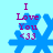 Blue snowflake-shaped icon with purple text "I Love You <33" on light blue background, showing four variations of pixelated snowflake arms.