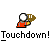 Animated contact sheet of a pixel art football-themed buddy icon showing sequential frames with repeated text and changing character poses against gray background.