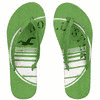 Four pairs of flip-flops in green, white/orange, teal, and maroon with striped patterns and small bird silhouettes, alongside text reading 'ready for summer '07'.