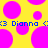 Yellow background with scattered pink circles; blue text 'x3 Dianna x3 Dianna' repeated horizontally.