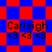 A static image with a red and blue checkered background displaying the name 'Carleigh' above three heart symbols in black text.