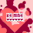 A static pattern of repeating heart shapes with text overlays on a pink and maroon background.