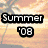 Six pixelated summer-themed icons arranged in a , each with bold text overlay on distinct backgrounds