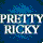 A 3x3 contact sheet of pixelated animated frames featuring multiple individuals with repeated "PRETTY RICKY" text and star symbols on a blue background.