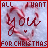 Red-bordered square with pixelated text and candy cane heart, displaying 'ALL I WANT FOR CHRISTMAS' around a central 'you' in red script.