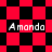 Pixelated red and black checkered pattern with four instances of the text 'Amanda' in white, arranged across two distinct background styles.