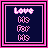 A 4x4 contact sheet of 16 animated frames showing a pixel art icon with pink text on dark blue or black backgrounds, featuring the word "Love" at the top and repeated "Kis Foy Kis" below it in varying animation states.