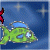 Animated sequence of pixelated fish swimming against a blue starry background, transitioning through green, purple, and red color schemes with varying expressions.