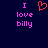 Dark blue background with pink text reading "I love billy" on both sides and a red pixelated heart symbol between them.