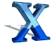 Three of blue 3D 'X' icons with light gray shadows on white backgrounds, separated by horizontal gray bars