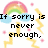 Pixelated rainbow with clouds and lightning bolts, featuring two text phrases: "If sorry is never enough." on the left and "why apologize?" on the right.