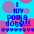 Pixelated blue text on cyan background with pink and purple circles, repeating 'I IUV POIK9 dots!!!' above heart