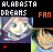 Pixelated icon with 'ALABASTA DREAMS' text above a grayscale anime-style character, orange 'FAN' text on right, red 'Y' symbol below left.