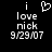 Black background with white pixelated text reading 'i love nick 9/29/07' and a heart symbol above the word 'love', where the heart is animated to pulse.