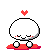 A 4x3 contact sheet of a pixel art animation featuring a white round character with red blush marks, red heart above head, and red fabric props across ten frames showing sequential motion from sitting to standing to covering face.