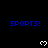 Blue 'SPORTS!' text repeated across a black background with white pixelated hearts below each text block.