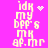 Pixelated text on bright pink background with animated heart and starburst effects replacing static dots.