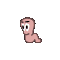 Pixelated cartoon character with pink skin and brown hair in various facial expressions